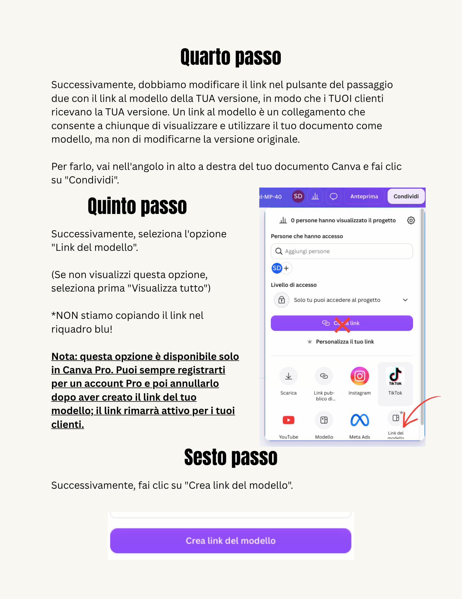 Pagina della guida: creare e condividere il template su Canva